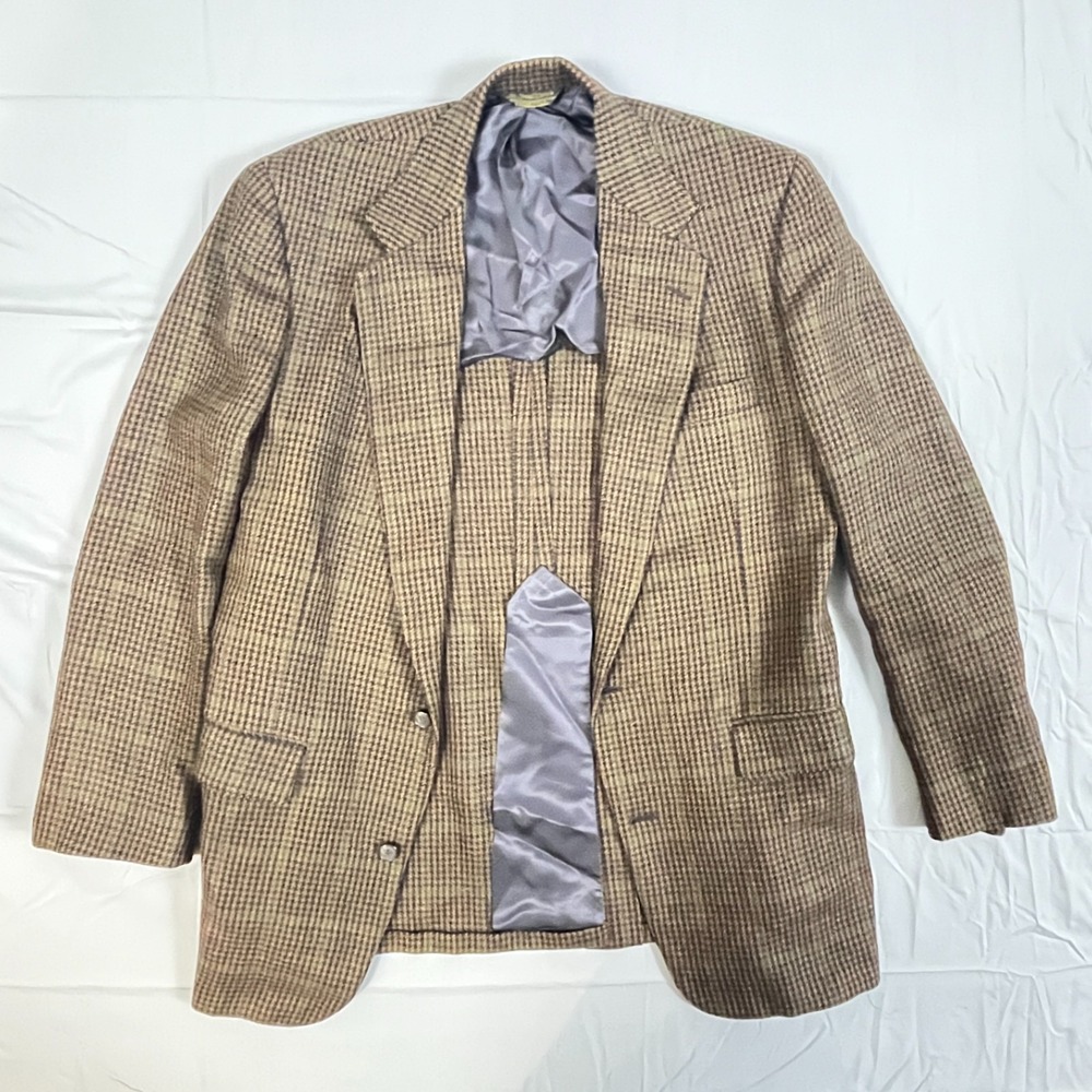 Southwick Norton Ditto Blazer Jacket Mens 42 Beige Black Houndstooth Plaid Lined